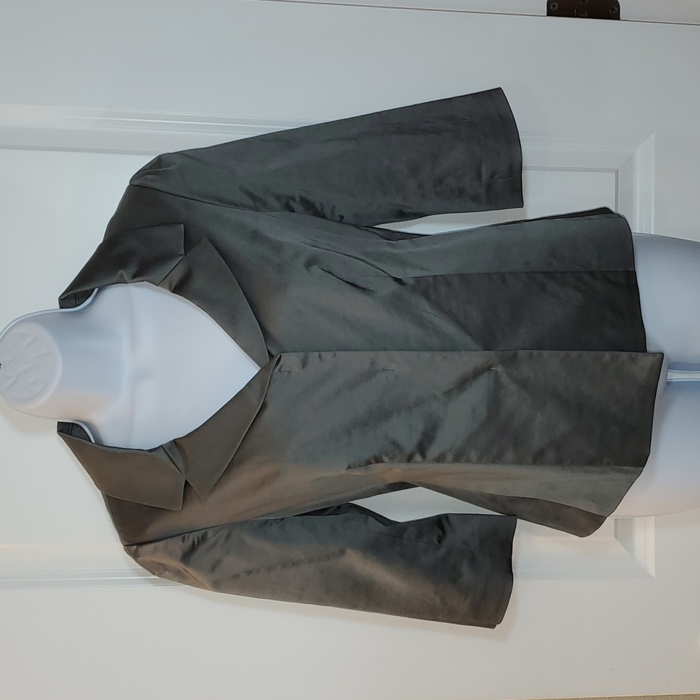 ANN TAYLOR PETITE 6P GUNMETAL GRAY SHINY BLAZER JACKET 3/4 SLEEVES